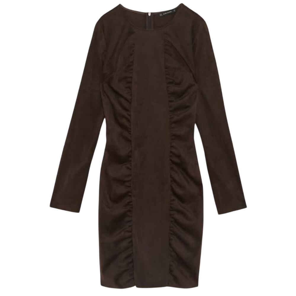 ZARA Faux Suede Ruched Draped Pencil Mini Shift Dress